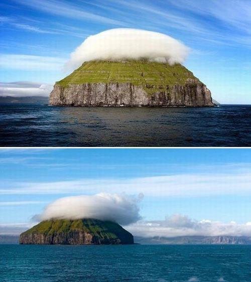 北大西洋海岛戴"云帽"壮观景象